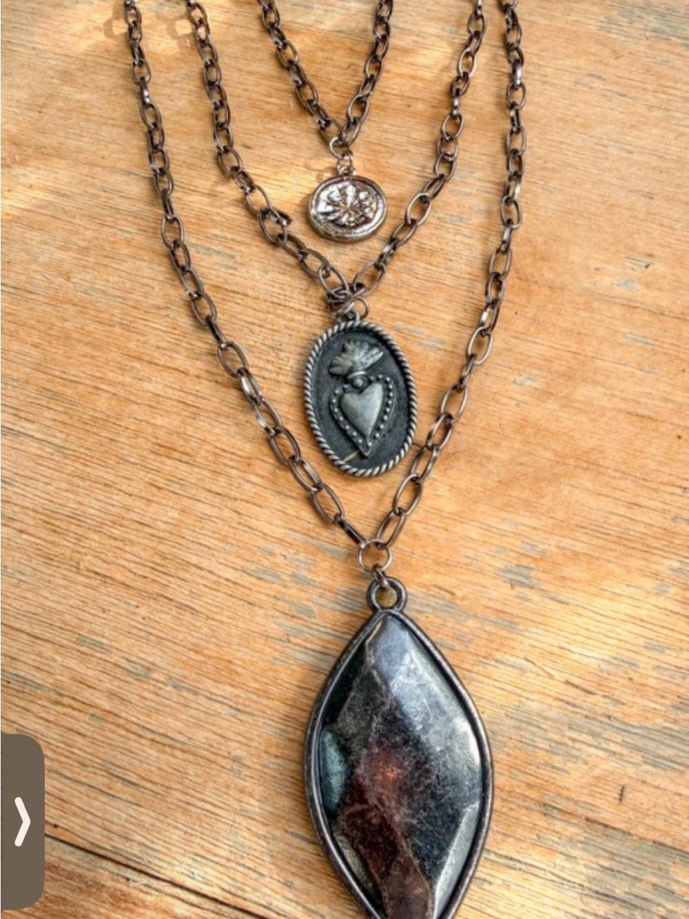 Layered Antique Silver-Tone Heart & Marquise Pendant Necklace